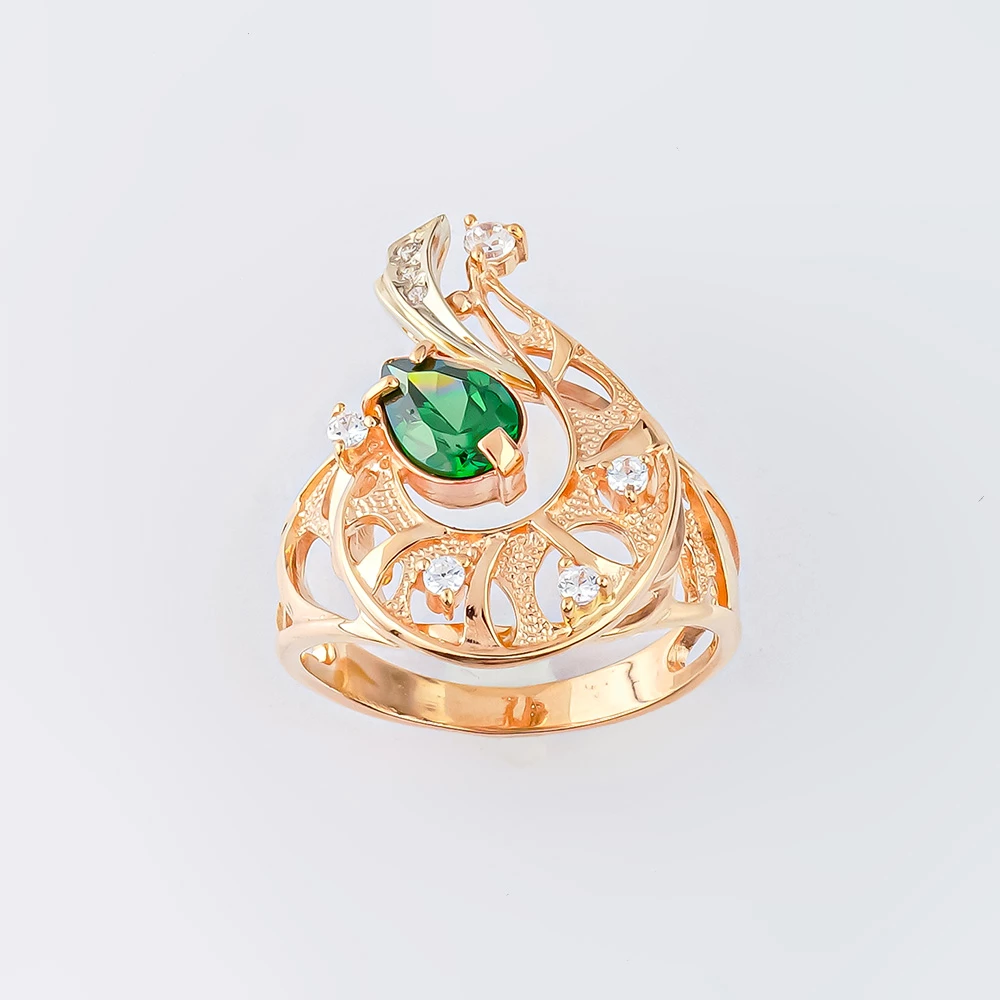 Кольцо с фианитом из красного золота 585 пробы