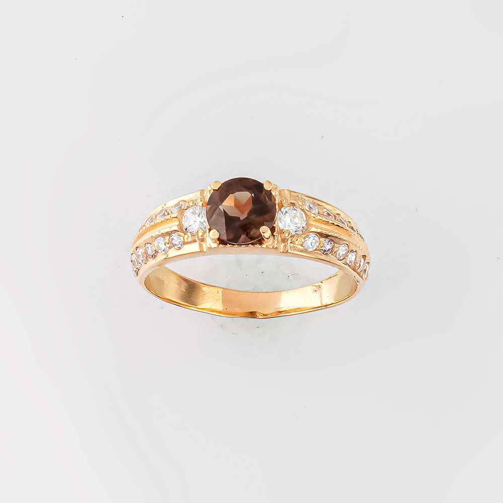 Кольцо с раух-топазом из красного золота 585 пробы