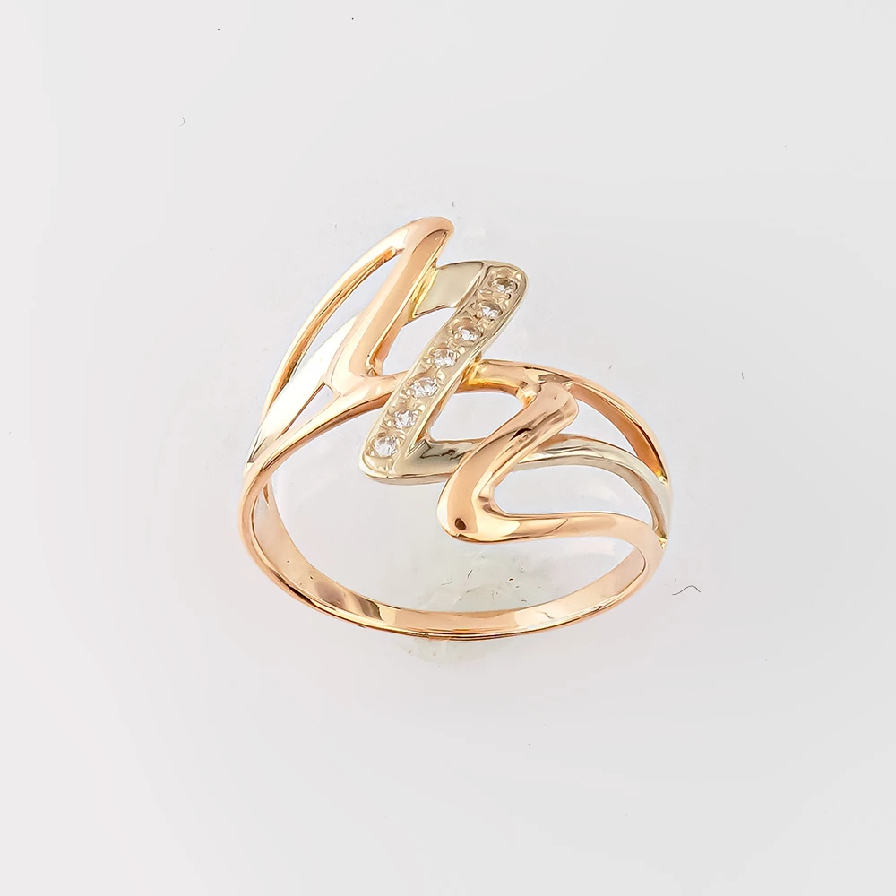 Кольцо с фианитом из красного золота 585 пробы