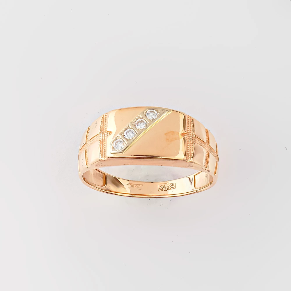 Кольцо с фианитом из красного золота 585 пробы