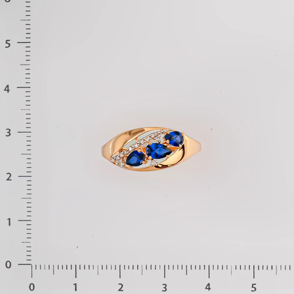 Кольцо с сапфиром синтетическим из красного золота 585 пробы