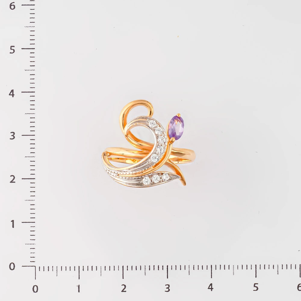 Кольцо с александритом синтетическим из красного золота 585 пробы