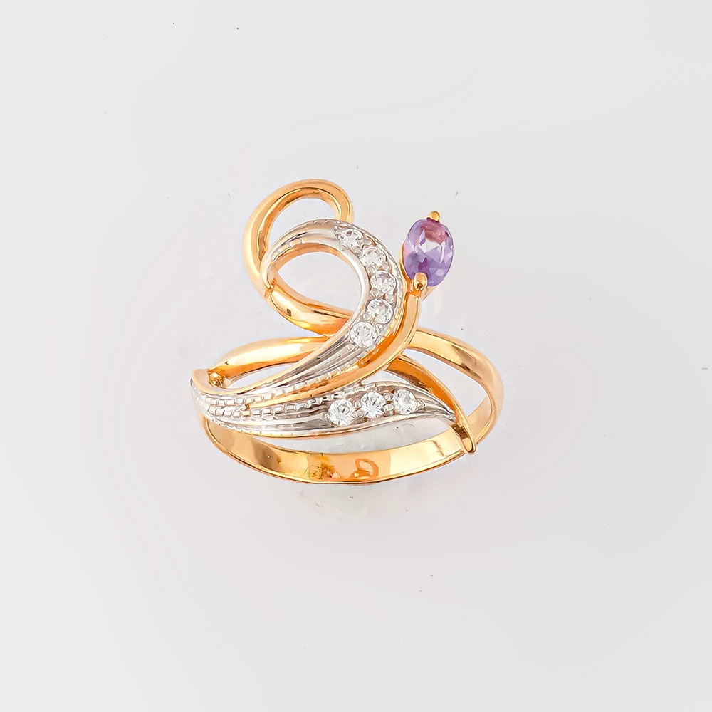 Кольцо с александритом синтетическим из красного золота 585 пробы