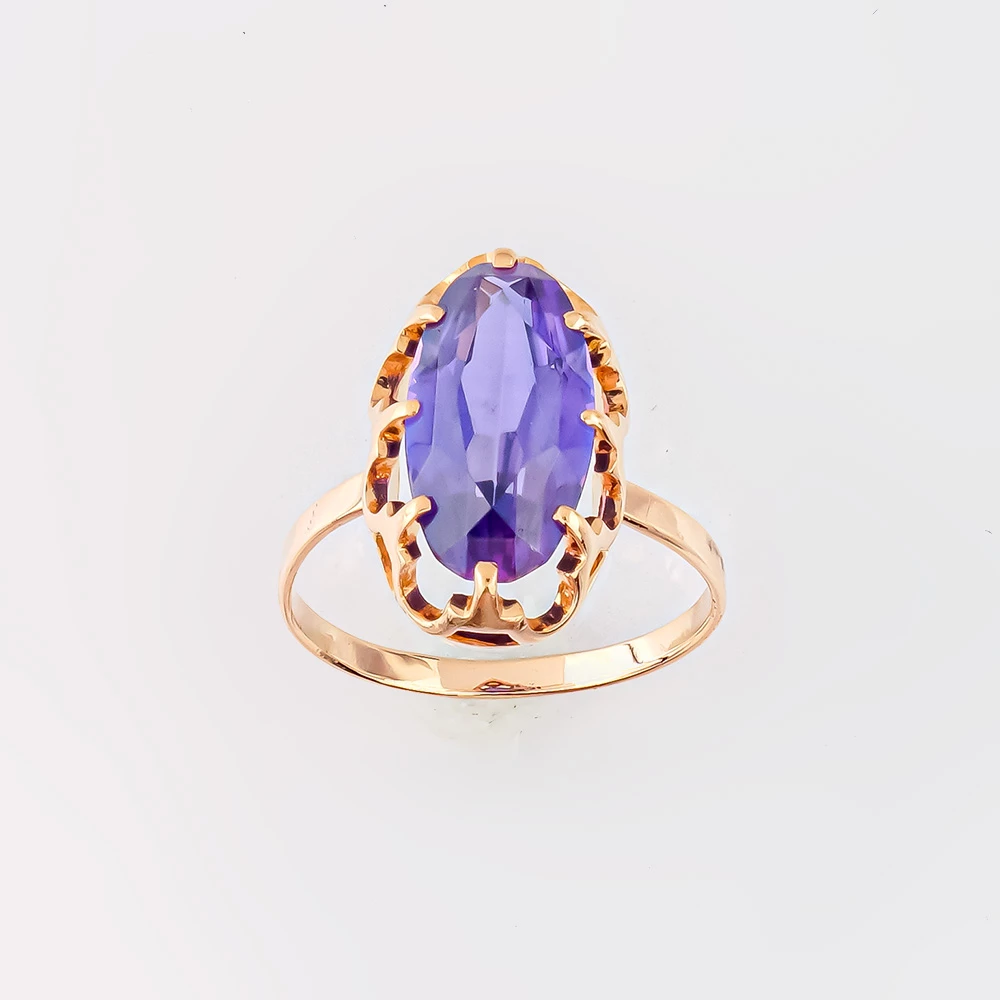 Кольцо с фианитом из красного золота 583 пробы