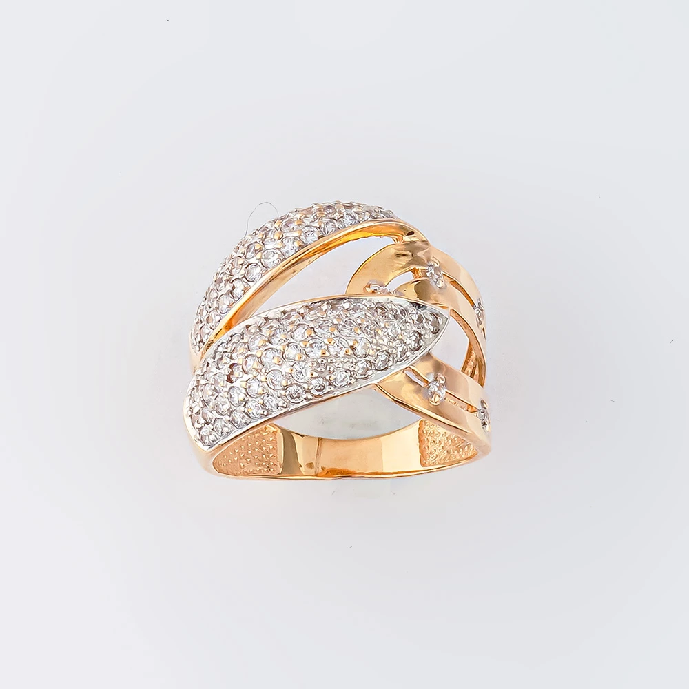 Кольцо с фианитом из красного золота 585 пробы