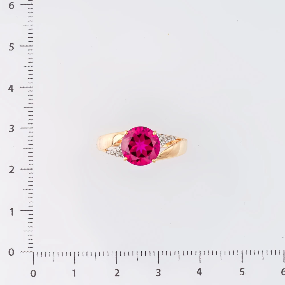 Кольцо с рубином синтетическим из красного золота 585 пробы