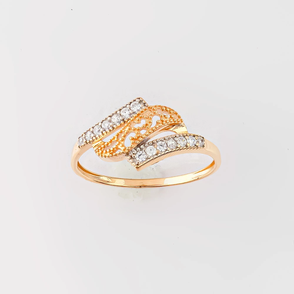 Кольцо с фианитом из красного золота 585 пробы