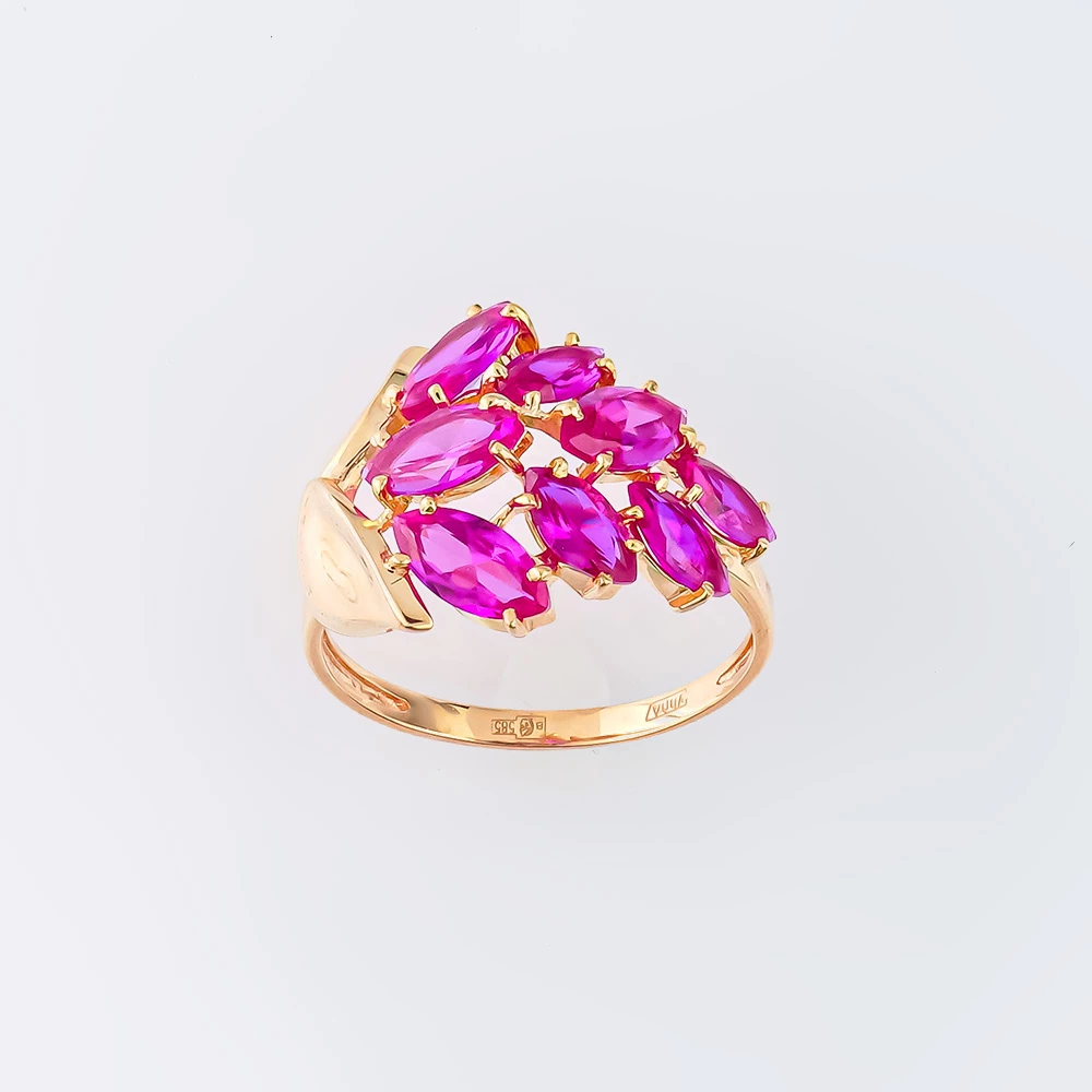 Кольцо с рубином синтетическим из красного золота 585 пробы