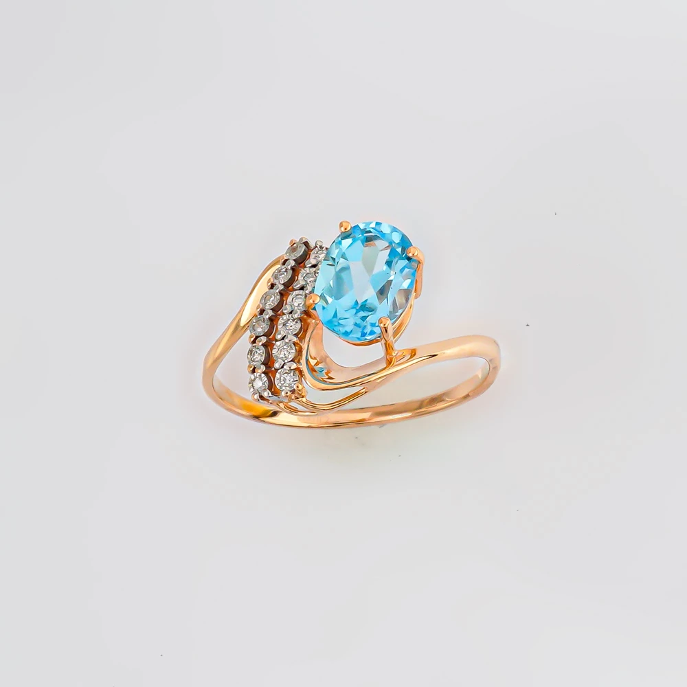 Кольцо с топазом из красного золота 585 пробы