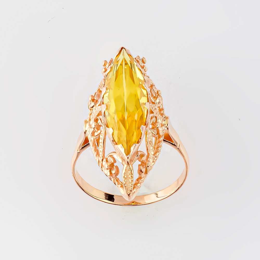 Кольцо с фианитом из красного золота 583 пробы