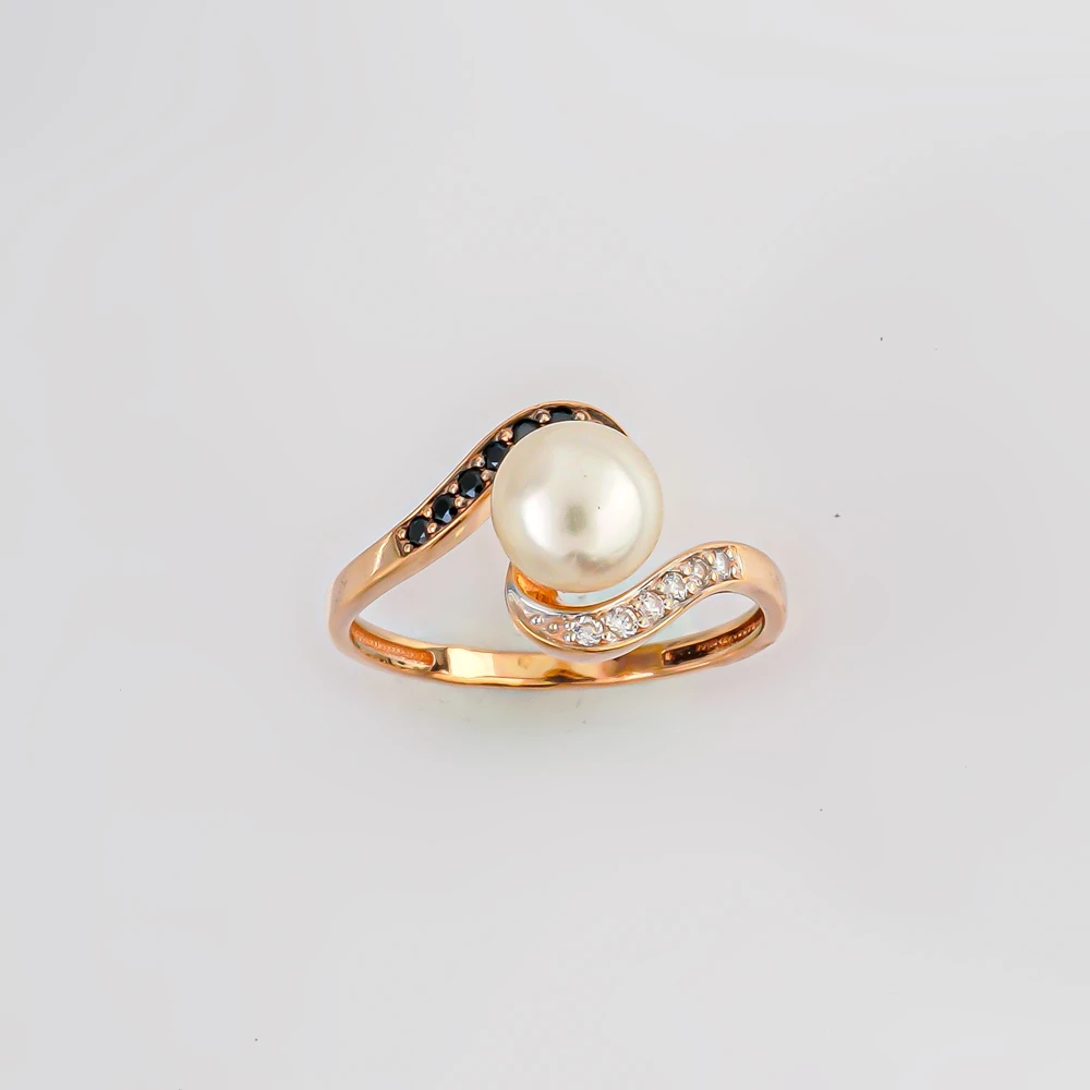 Кольцо с культивированным жемчугом из красного золота 585 пробы