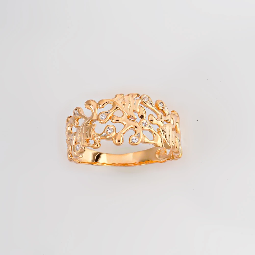 Кольцо с фианитом из красного золота 585 пробы