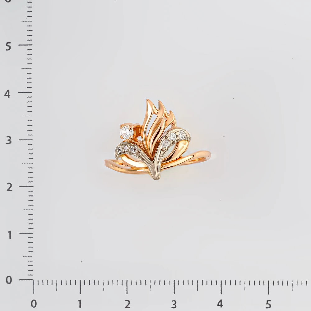 Кольцо с фианитом из красного золота 585 пробы