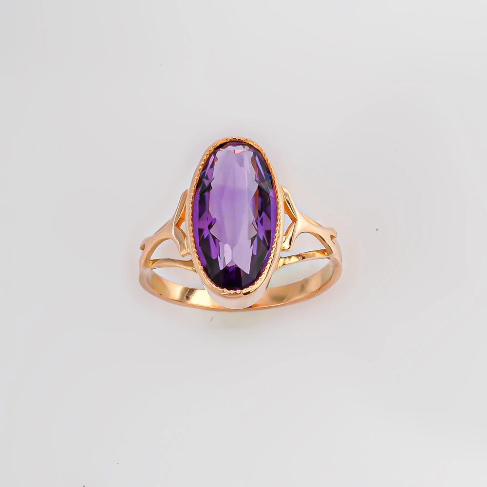 Кольцо с фианитом из красного золота 583 пробы