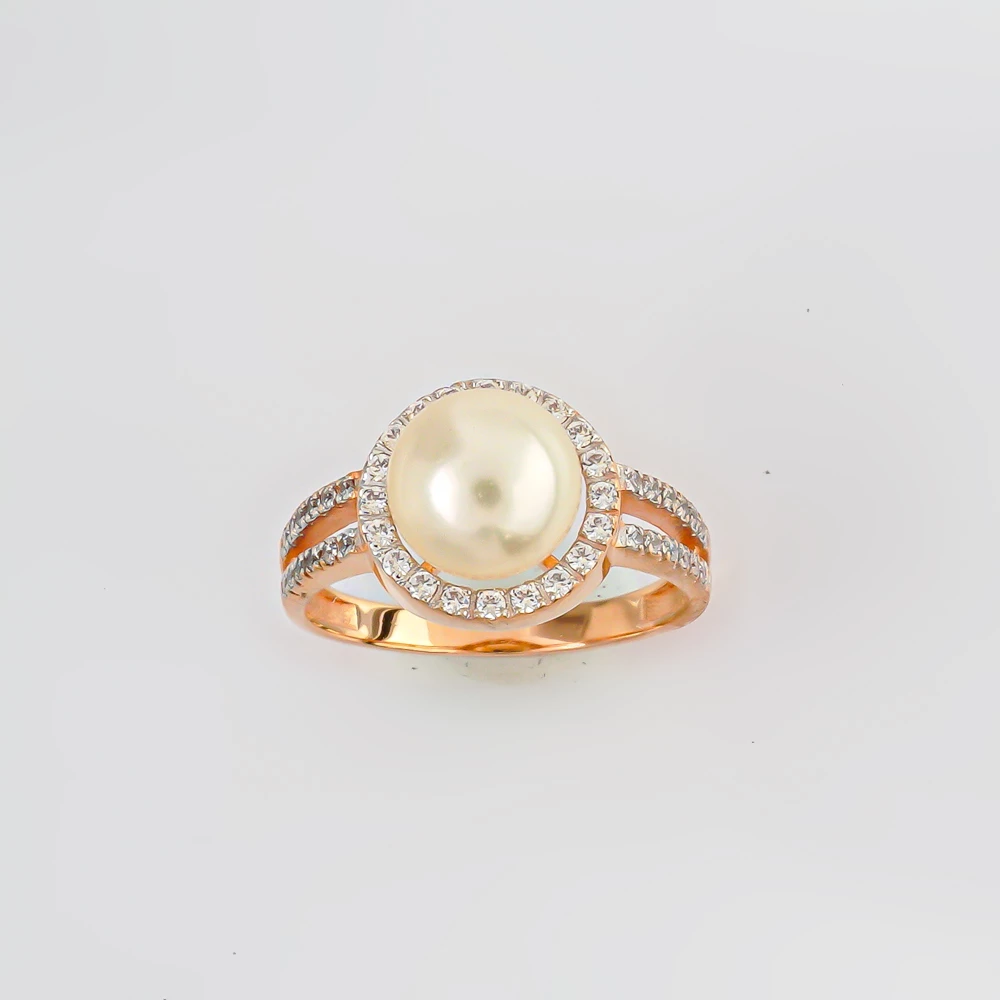Кольцо с культивированным жемчугом из красного золота 585 пробы