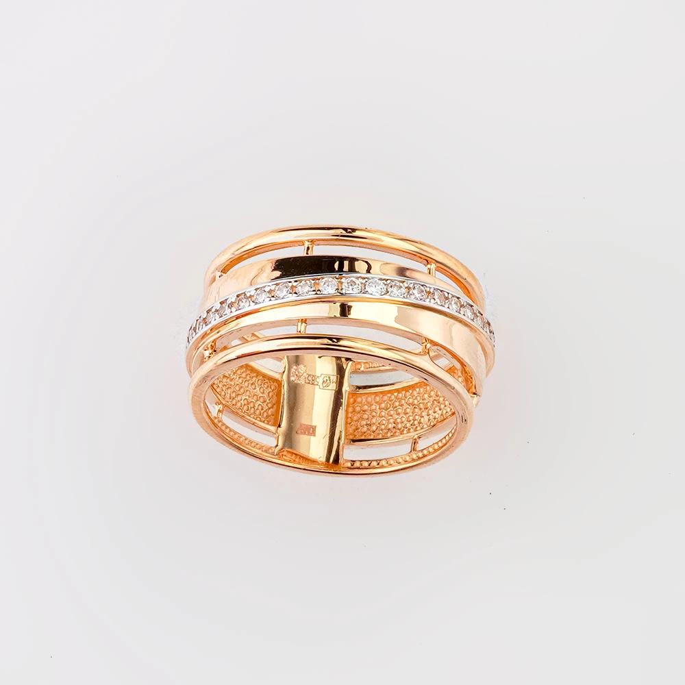 Кольцо с фианитом из красного золота 585 пробы