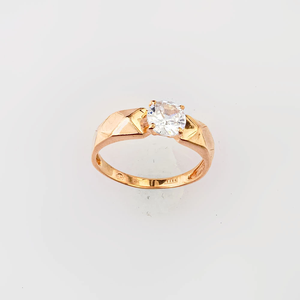 Кольцо с фианитом из красного золота 585 пробы