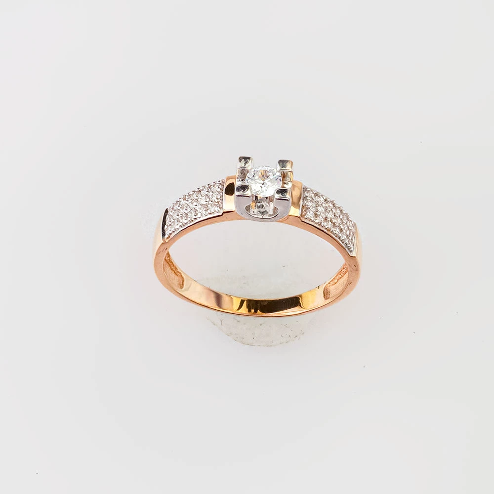 Кольцо с фианитом из красного золота 585 пробы