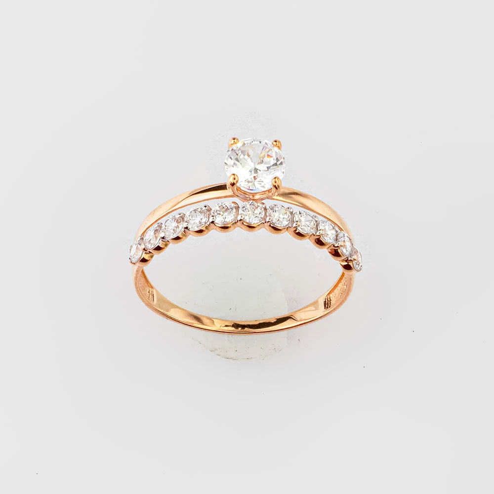 Кольцо с фианитом из красного золота 585 пробы