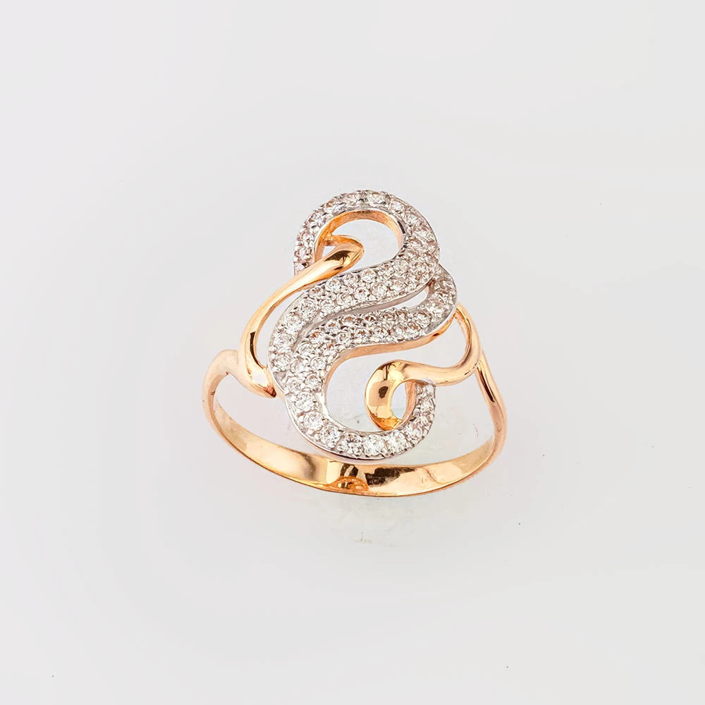 Кольцо с фианитом из красного золота 585 пробы