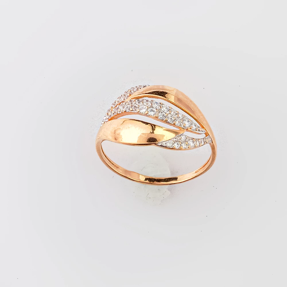 Кольцо с фианитом из красного золота 585 пробы