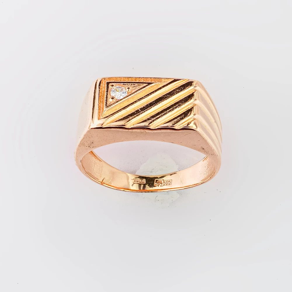 Кольцо с фианитом из красного золота 585 пробы