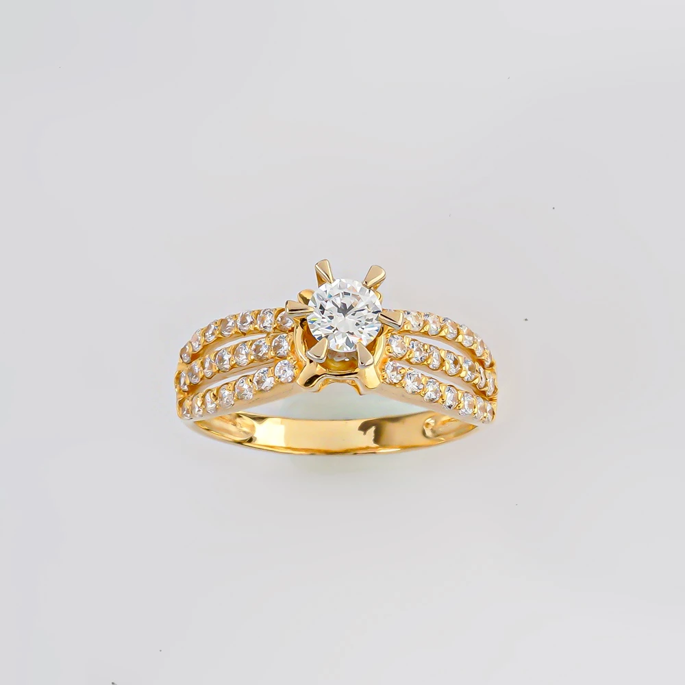 Кольцо с фианитом из желтого золота 585 пробы