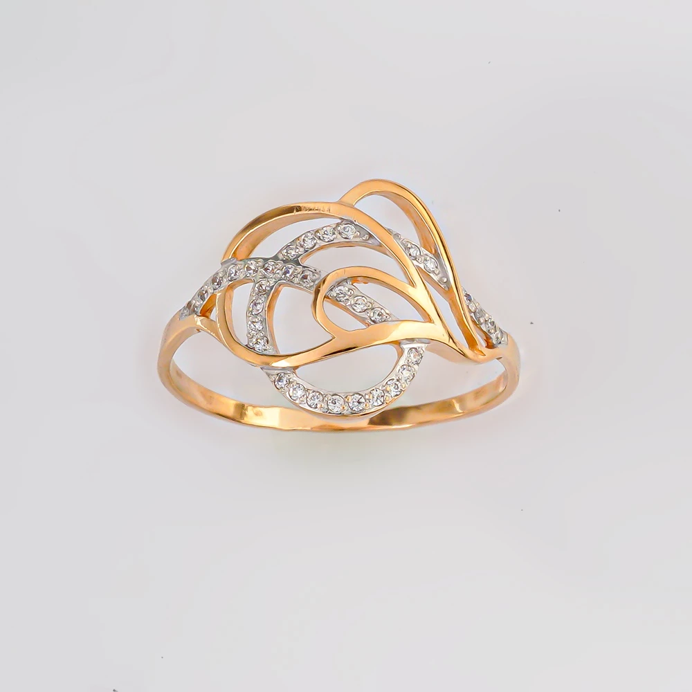 Кольцо с фианитом из красного золота 585 пробы