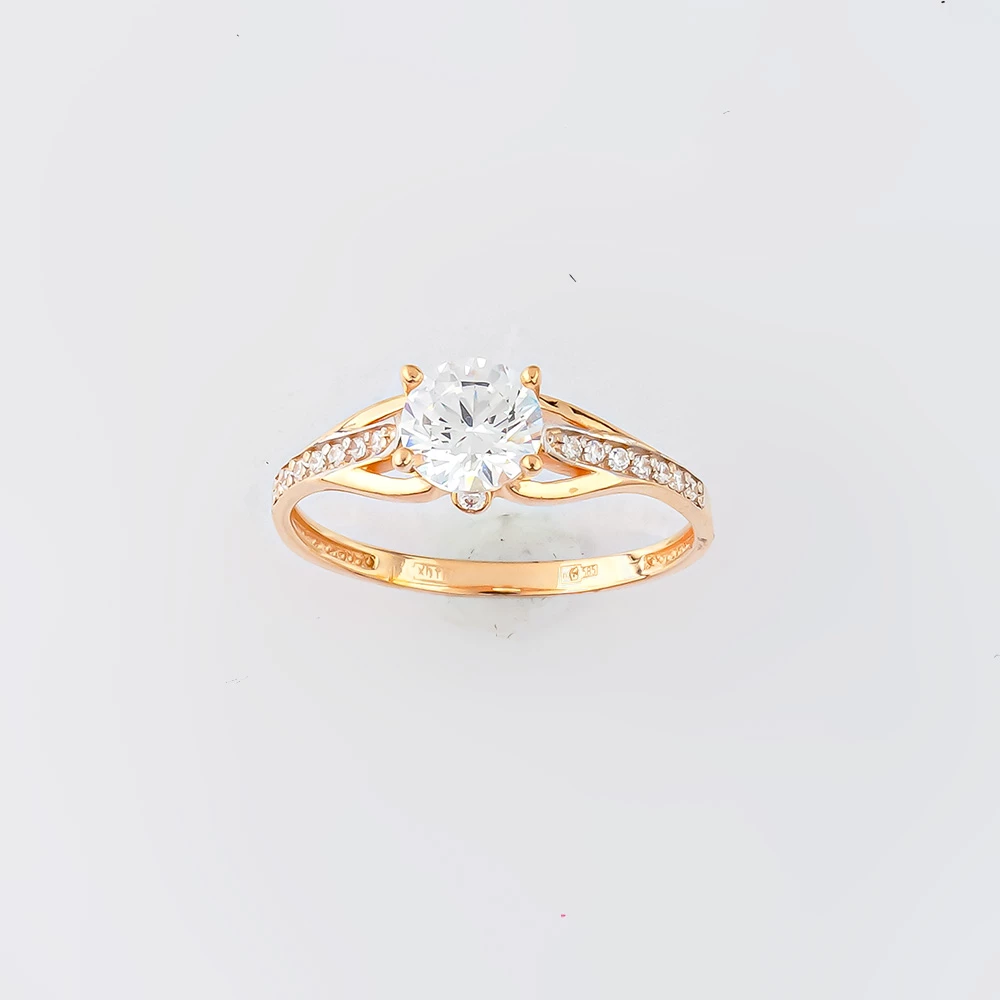 Кольцо с фианитом из красного золота 585 пробы