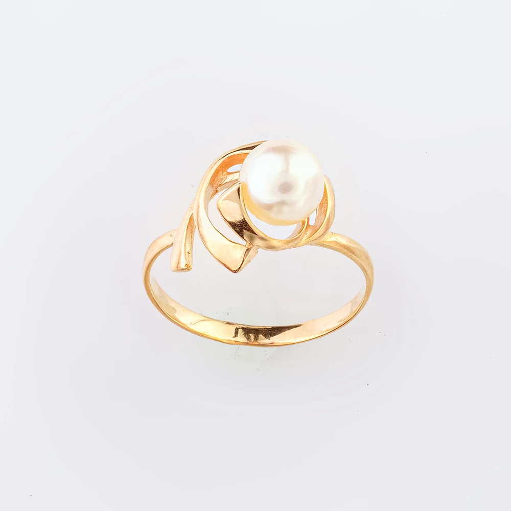 Кольцо с культивированным жемчугом из красного золота 585 пробы