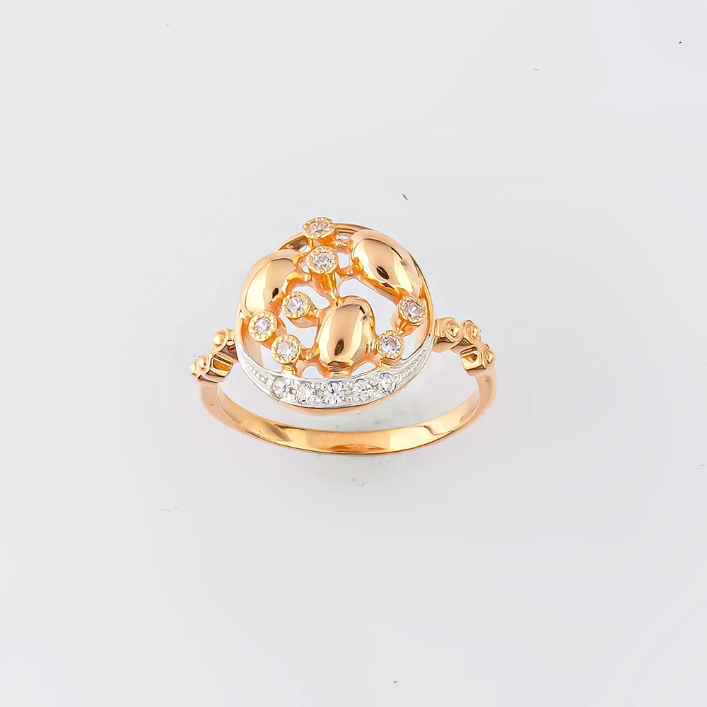 Кольцо с фианитом из красного золота 585 пробы