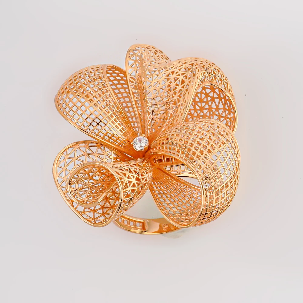 Кольцо с фианитом из красного золота 585 пробы