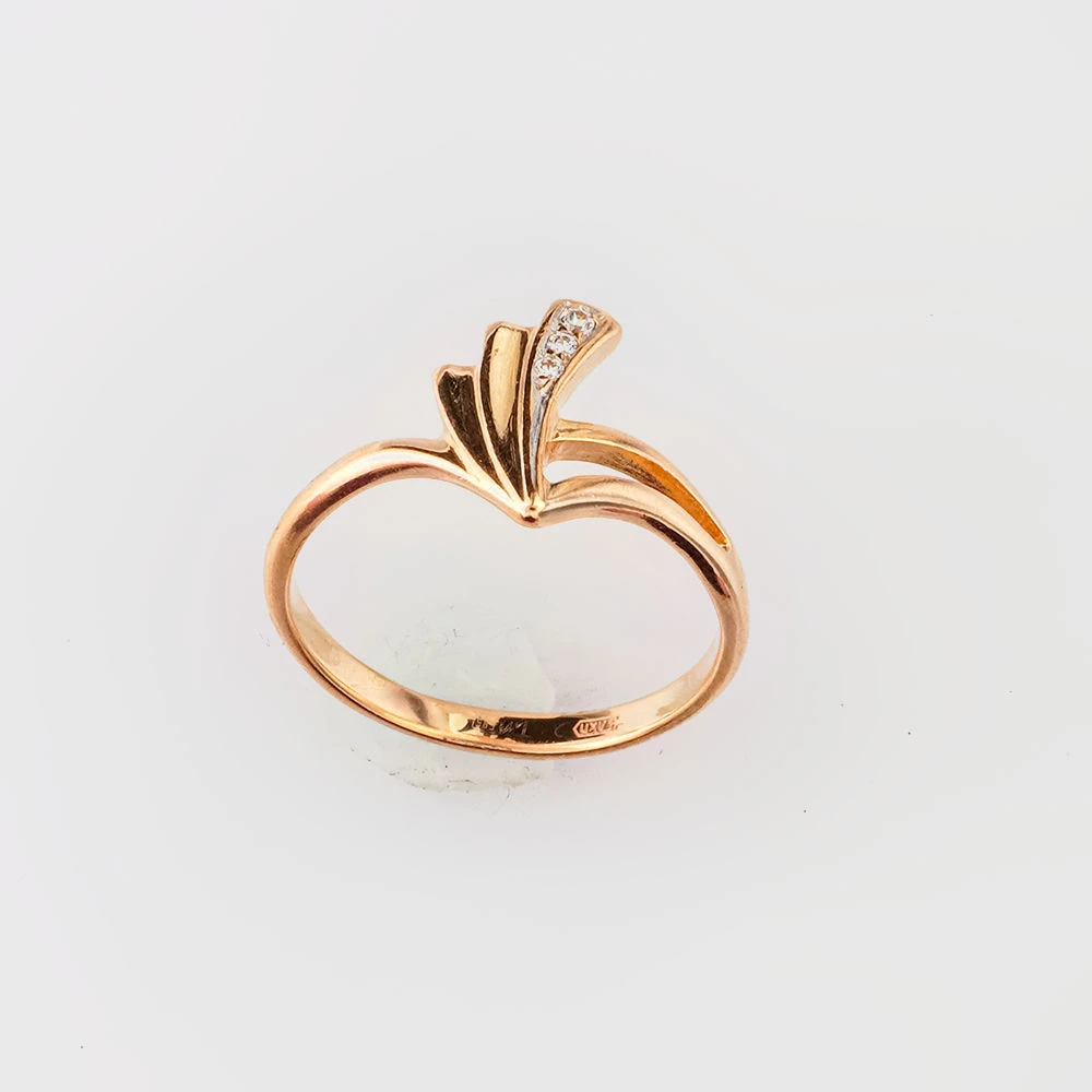 Кольцо с фианитом из красного золота 585 пробы