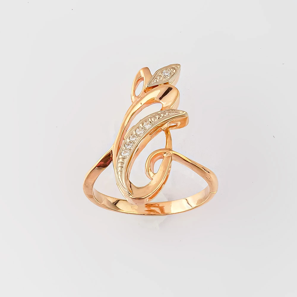 Кольцо с фианитом из красного золота 585 пробы