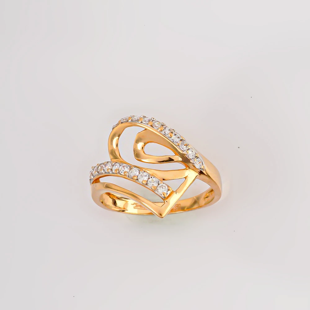 Кольцо с фианитом из красного золота 585 пробы