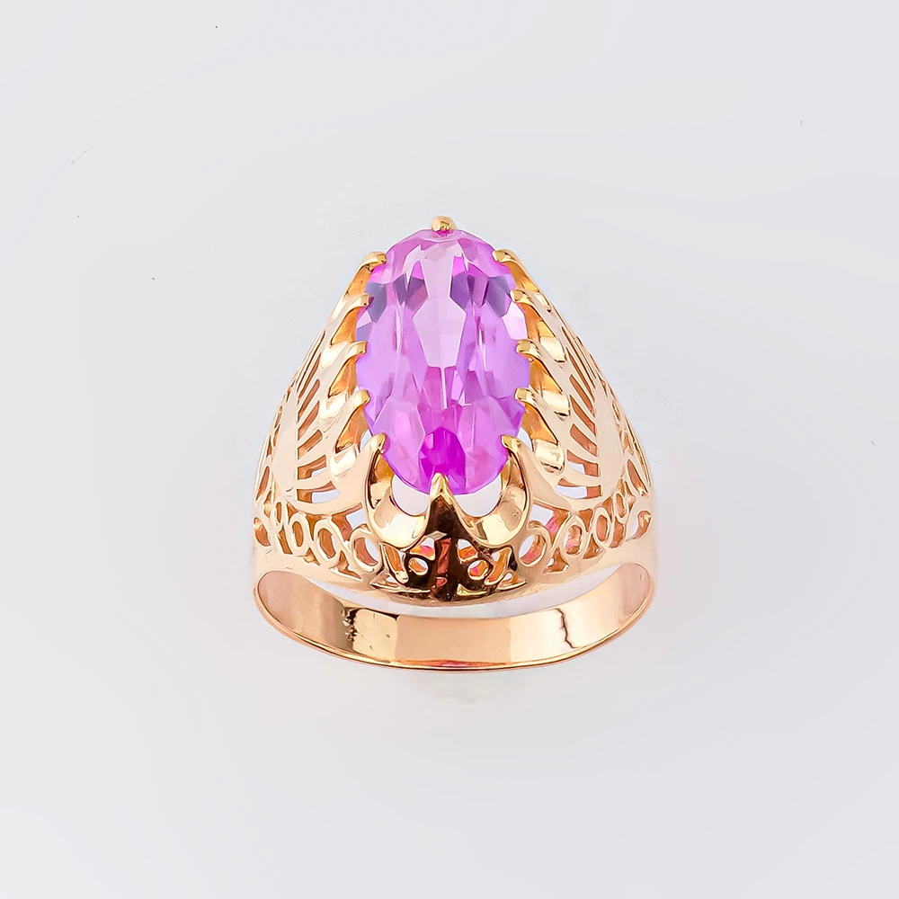 Кольцо с фианитом из красного золота 583 пробы