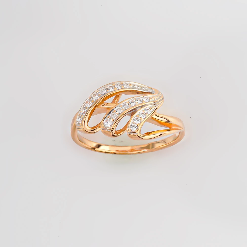 Кольцо с фианитом из красного золота 585 пробы