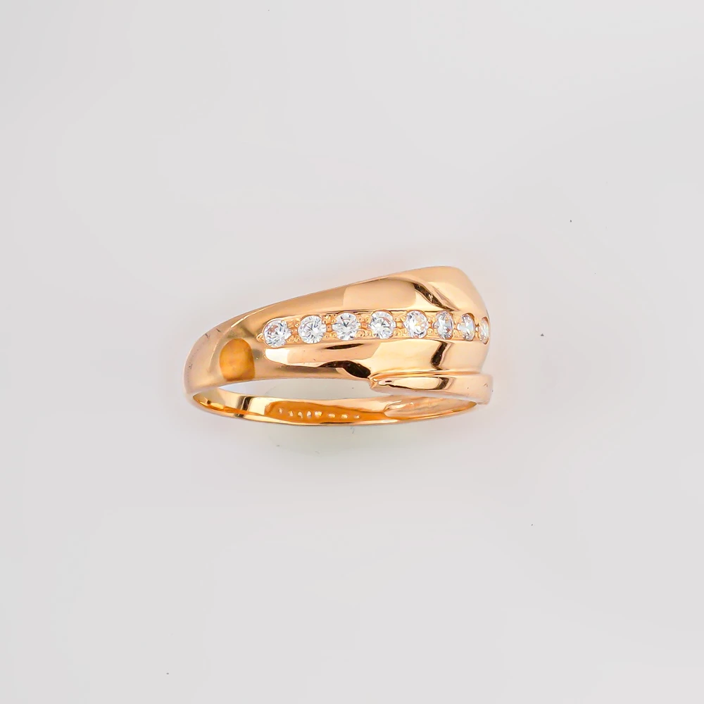 Кольцо с фианитом из красного золота 585 пробы