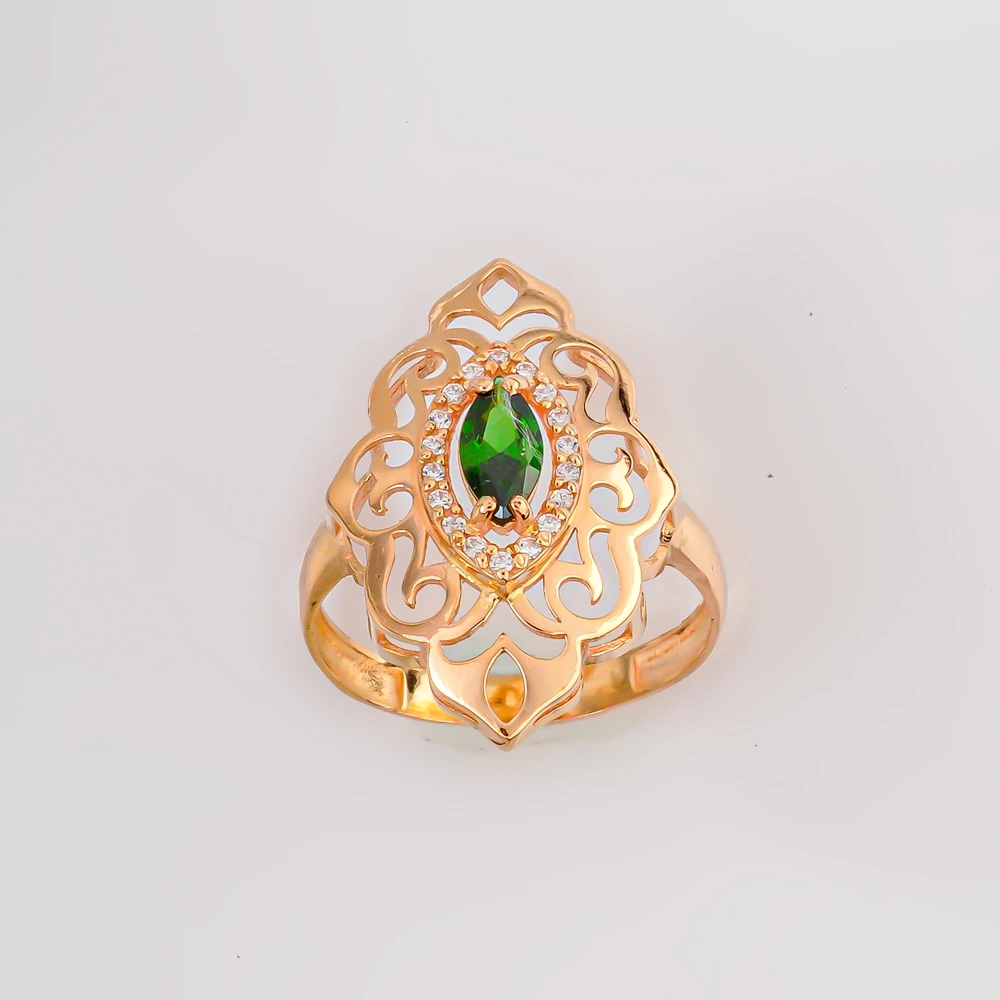 Кольцо с фианитом из красного золота 585 пробы