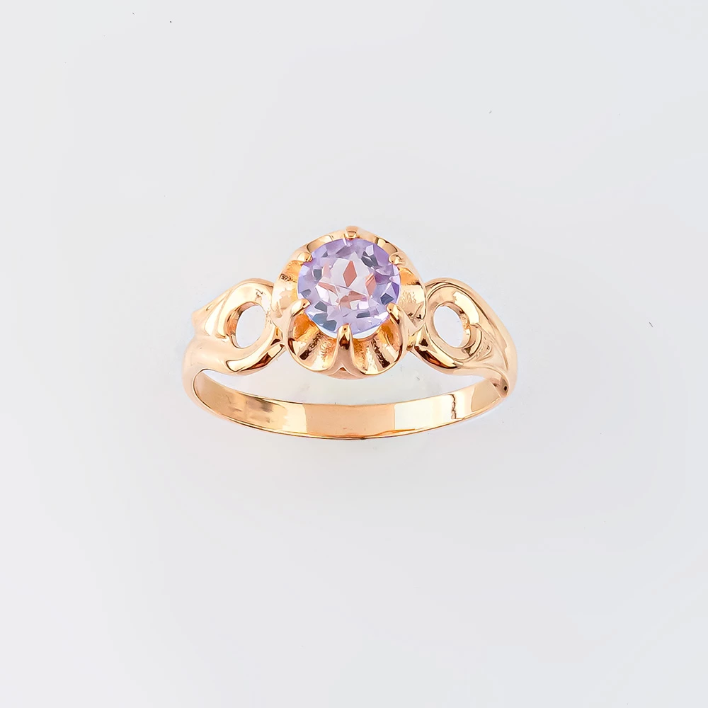 Кольцо с фианитом из красного золота 583 пробы