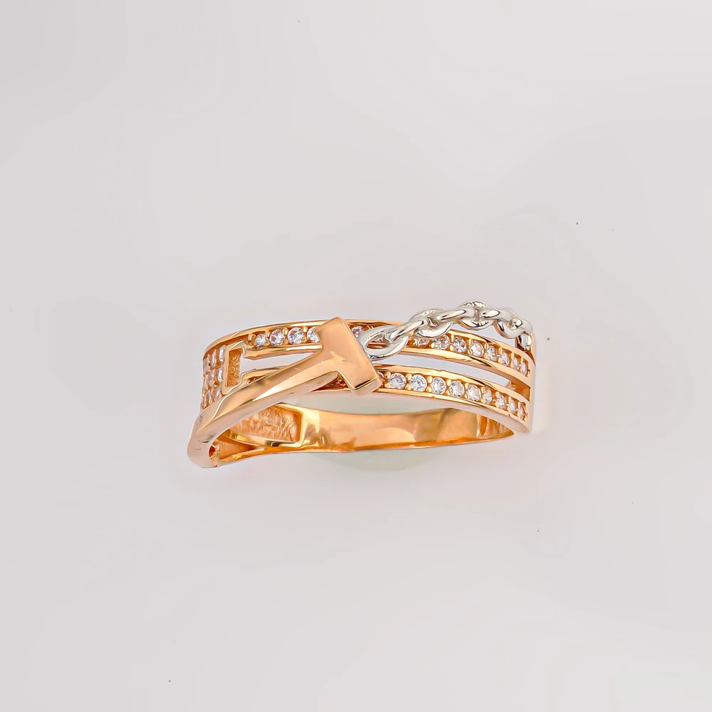 Кольцо с фианитом из красного золота 585 пробы