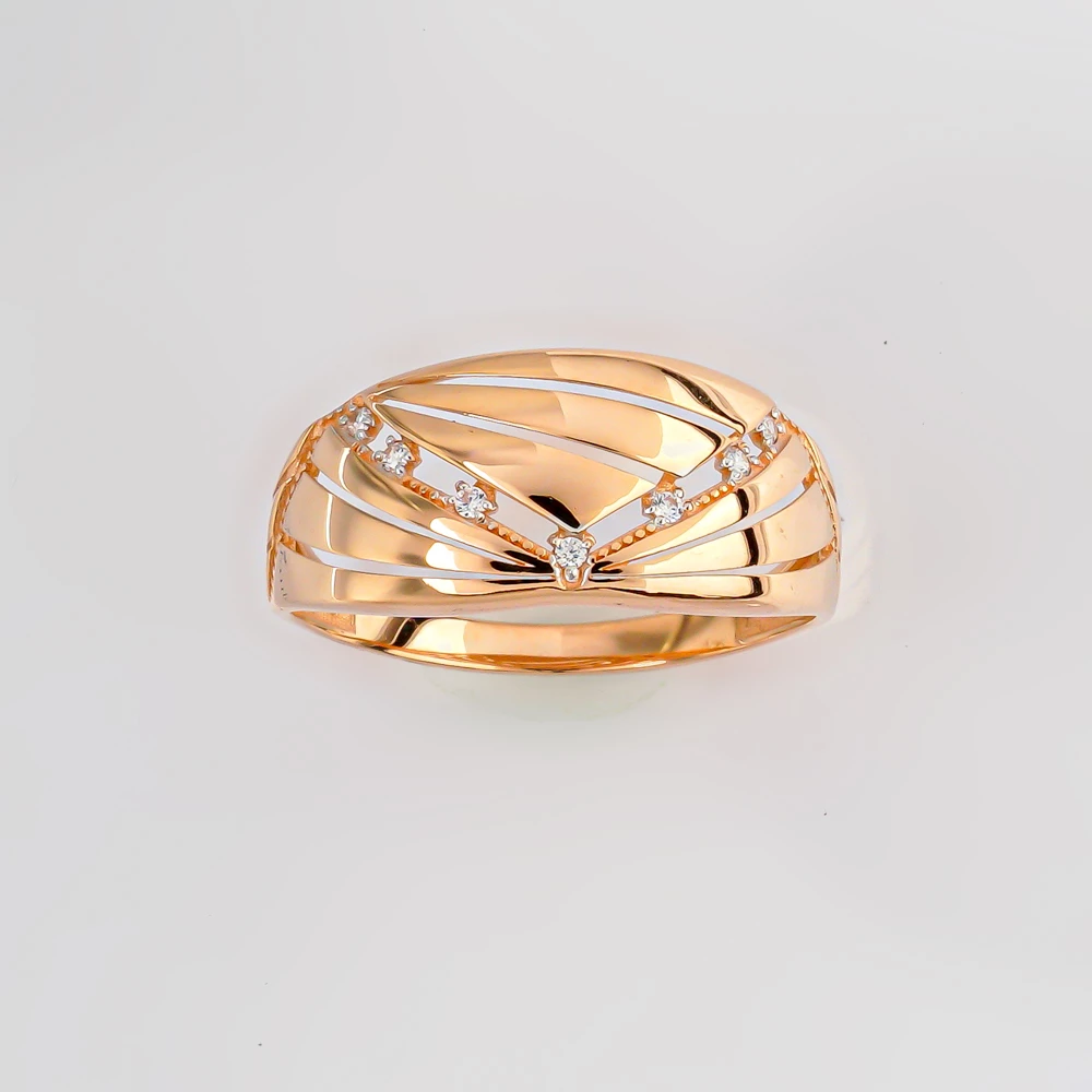 Кольцо с фианитом из красного золота 585 пробы