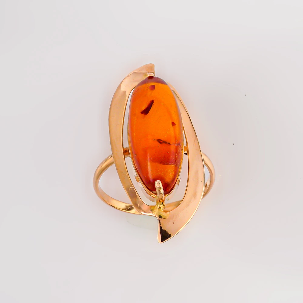 Кольцо с янтарем из красного золота 583 пробы