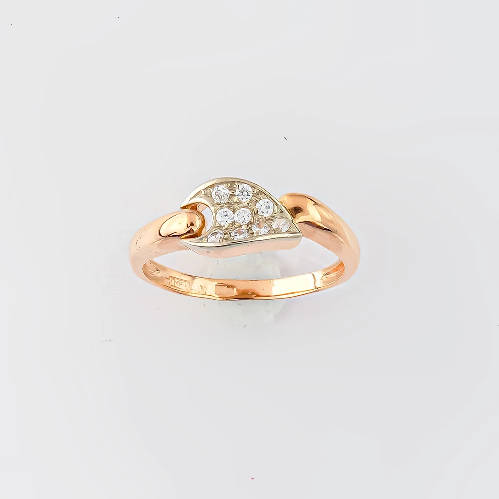 Кольцо с фианитом из красного золота 585 пробы