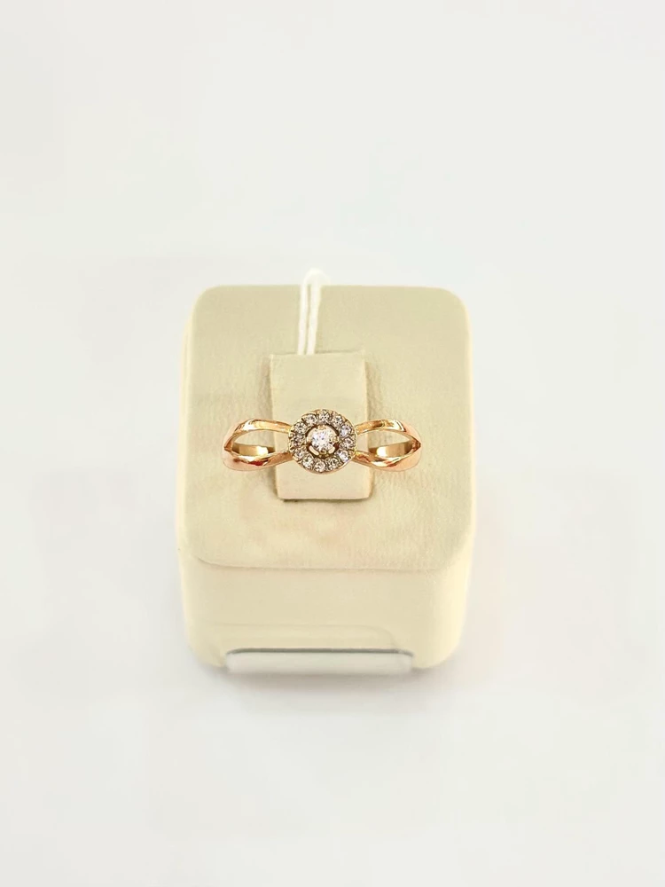 Кольцо с фианитом из красного золота 585 пробы