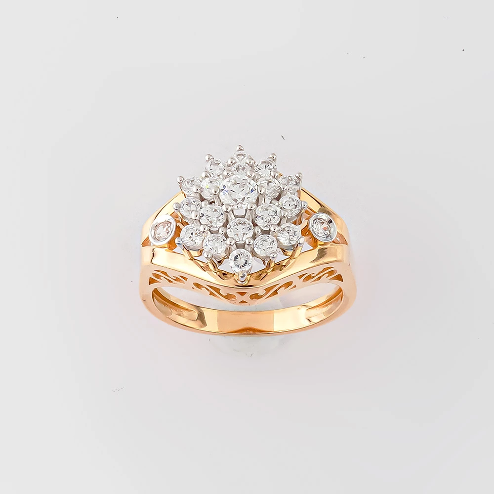 Кольцо с фианитом из красного золота 585 пробы