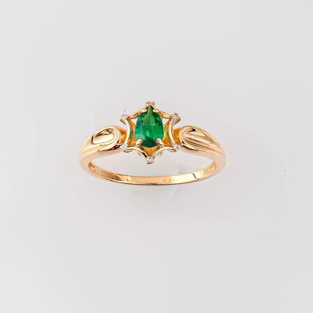 Кольцо с изумрудом синтетическим из красного золота 585 пробы