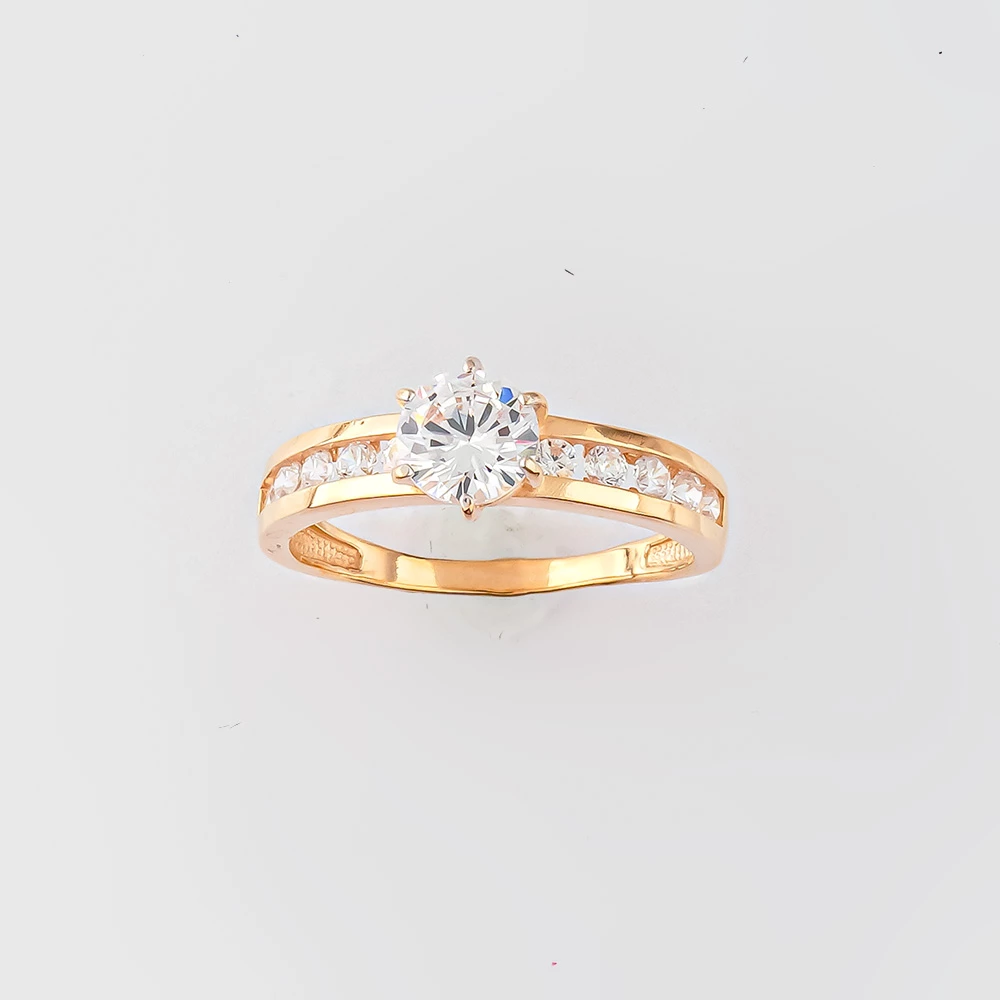 Кольцо с фианитом из красного золота 585 пробы