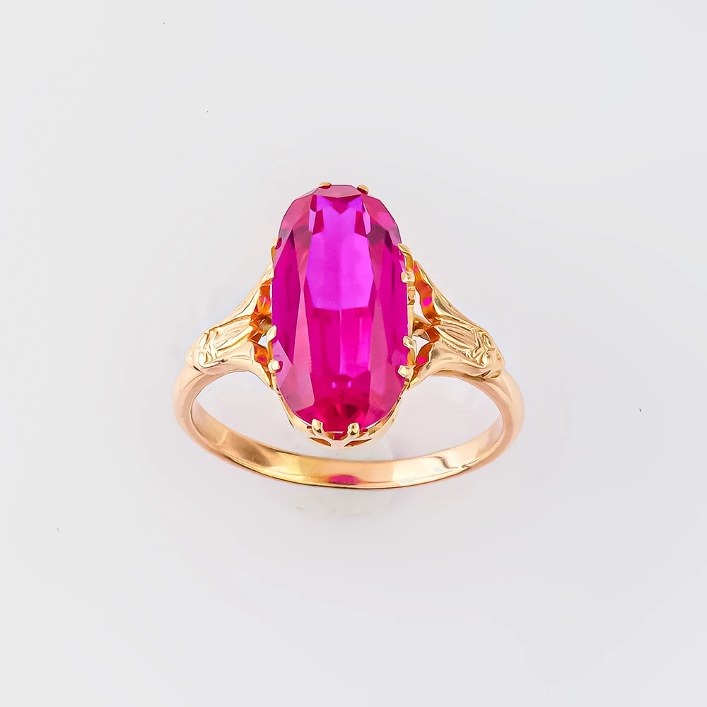 Кольцо с фианитом из красного золота 583 пробы