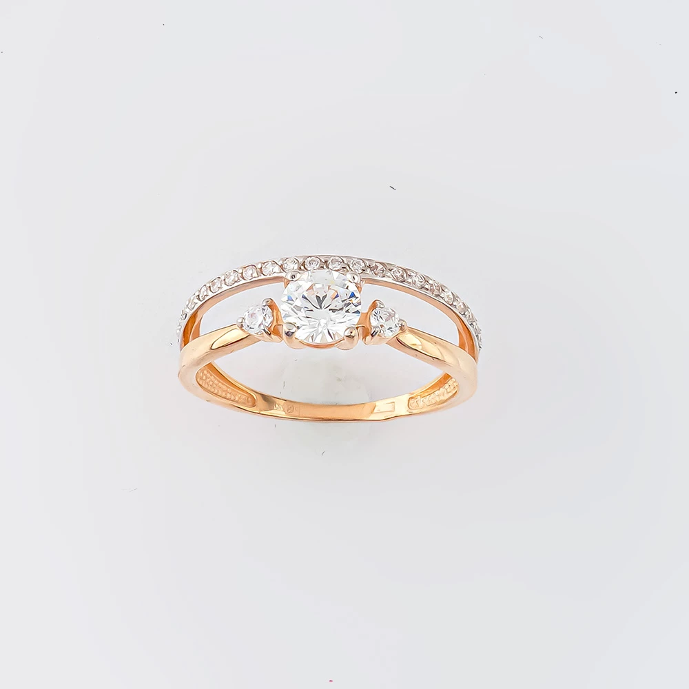 Кольцо с фианитом из красного золота 585 пробы